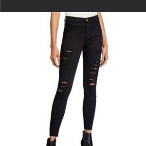 Frame Le High black destroyed high rise skinny jeans